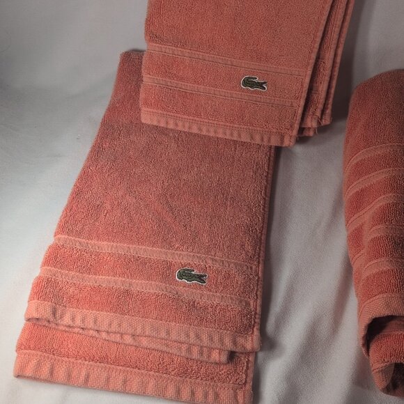 Lacoste 4 Set Orange Towels Bath Body Hand Hair 100% Cotton 30x52" Crocodile - Picture 4 of 12
